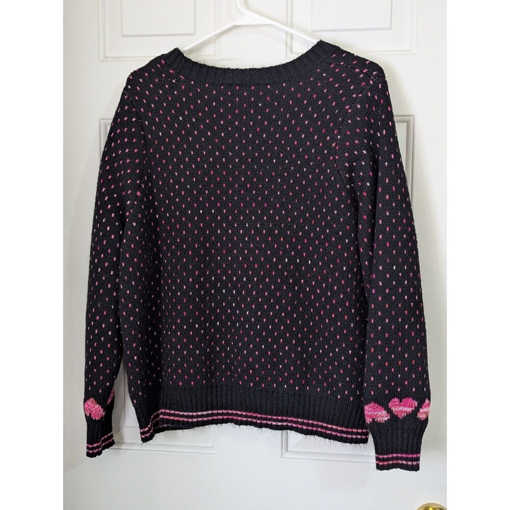 Torrid V Neck Cardigan Sweater Womens 2X Black Pink Heart Button Down Tight Knit - Picture 7 of 9